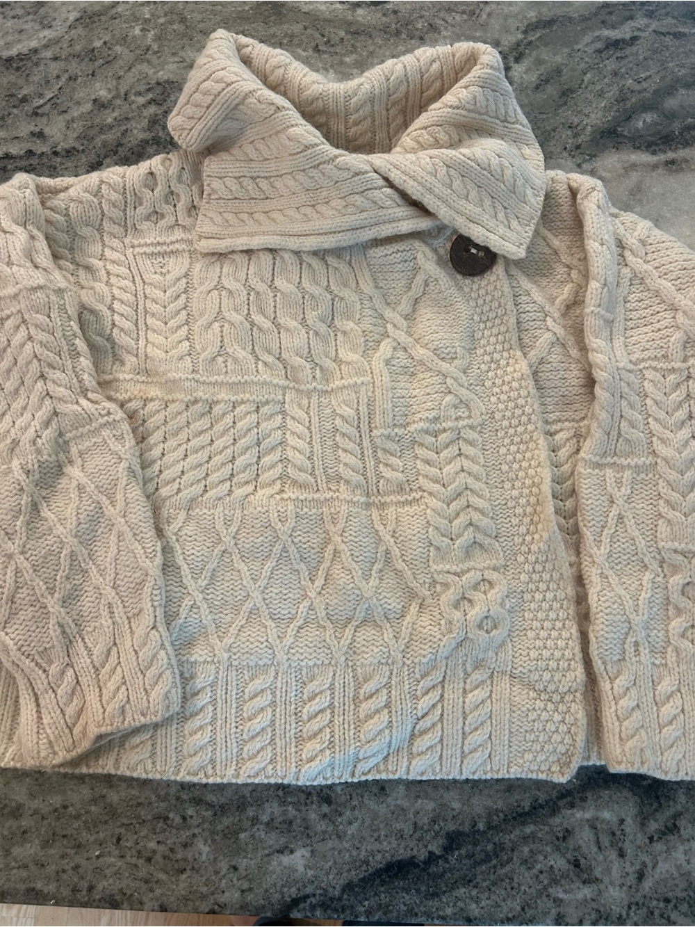 Blarney mills Cream Cable Knit Women's Sweater with Shawl Collar size large